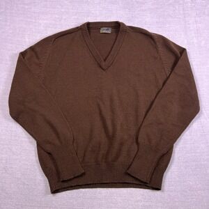 JCPenney Vintage 80s V-Neck Ribbed Trim Sweater Mens XL Brown Acrylic